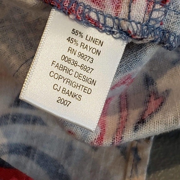 CJ Banks Christopher Banks Women's 2X Linen LS Patchwork Floral Button Up Shirt - Picture 8 of 8